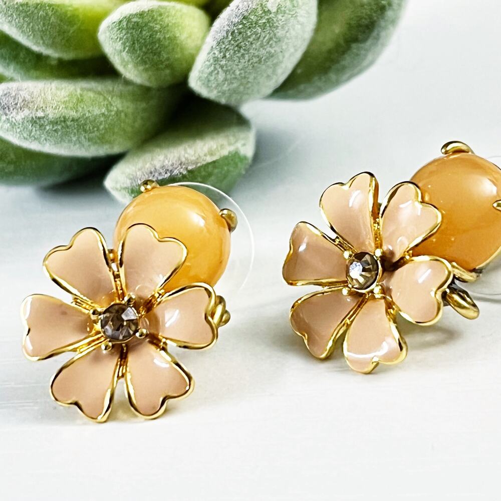 Upcycled J. Crew Peach Flower Statement Earrings